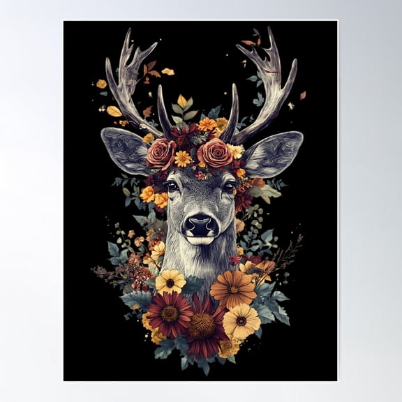 Vintage Floral Deer Poster Wall Art, Modern Wall Decor For Living Room Bedroom, 8x12 UNFRAMED