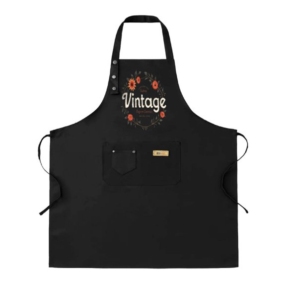 Vintage Floral Design Adjustable Bib Apron 2 Pack - Black with Orange & Red Flowers 2 Pockets Perfect for Cooking & Chef Use