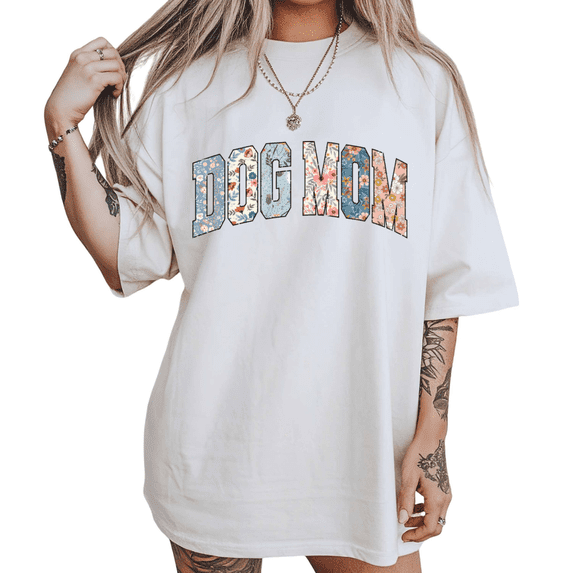 Vintage Floral Dog Mom Graphic Tees White S-5XL Casual Pet Lover Shirts Print Tshirt Tops