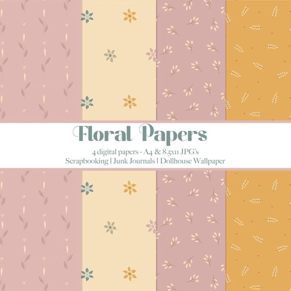 Vintage Floral Dollhouse Wallpaper 1-12 Scale Printable Designs for Miniatures, Journals, Scrapbooking & Cottagecore Poster Decor, Unframed Poster Size 24x36 F03.1.22l567