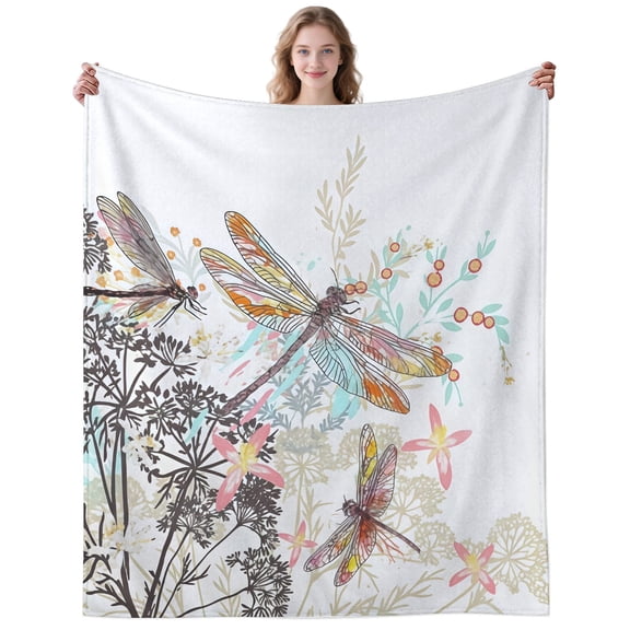 Vintage Floral Dragonfly Blanket Gifts for Women Men Adults Dragonflys Lovers Cozy Plush Colorful Dragonflys Throw Blankets for Bedding Travelling Decor Birthday Gifts 50×40 Inch
