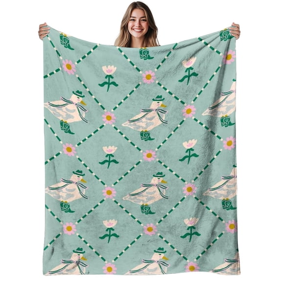 Vintage Floral Duck Feather Blanket - Soft Warm All-Season Bedspread, Cozy Sofa Bed Office Throw, Muted Pastel, Machine Washable, 280GSM, Christmas Gift