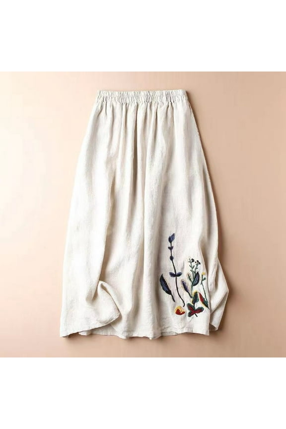 Vintage Floral Embroidered Linen Skirt For Women A Line Midi Skirt Versatile Flared Skirt Cargo Skirt Wrap around Bed Skirt plus Size Mini Skirt Skirt Pencil Skirt Ballet Skirt for Girls 4-6 Scrub