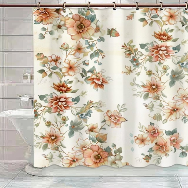 Vintage Floral Embroidered Shower Curtain with Boho White Accents 3D