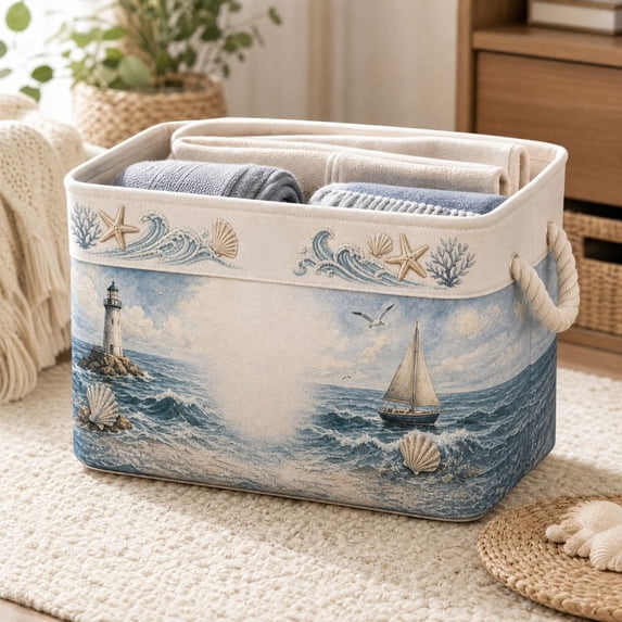 Vintage Floral Fabric Storage Basket Lined Rectangular Foldable Home Organizer Bin