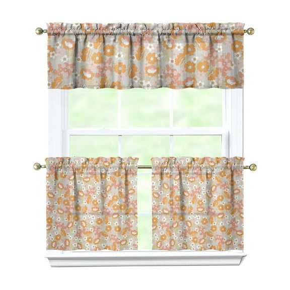 Vintage Floral Farmhouse Curtains 24 Inch - 3 Panel Boho Country Set with Rustic Wildflowers, Rod Pocket Window