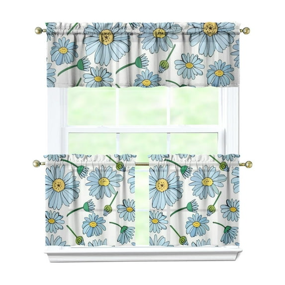 Vintage Floral Farmhouse Curtains 24 Inch - 3 Panel Boho Country Set with Rustic Wildflowers, Rod Pocket Window