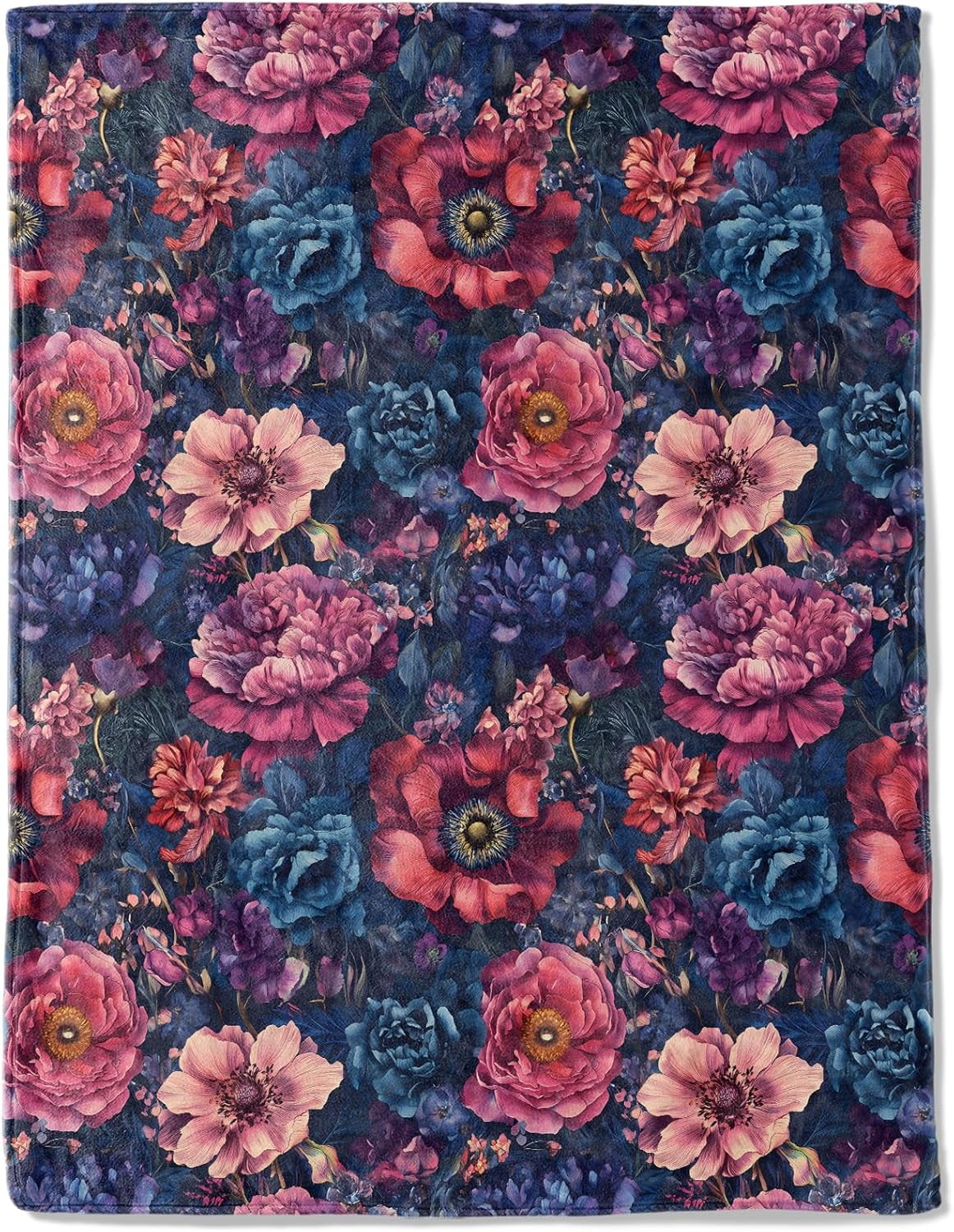 Vintage Floral Flannel Blanket - Lightweight Soft Cozy Unique Gifts Blankets for Flower Lovers,Users,Adult,Women,Elegant Dark Throw,Home Room Modern Retro Decor 40x50in