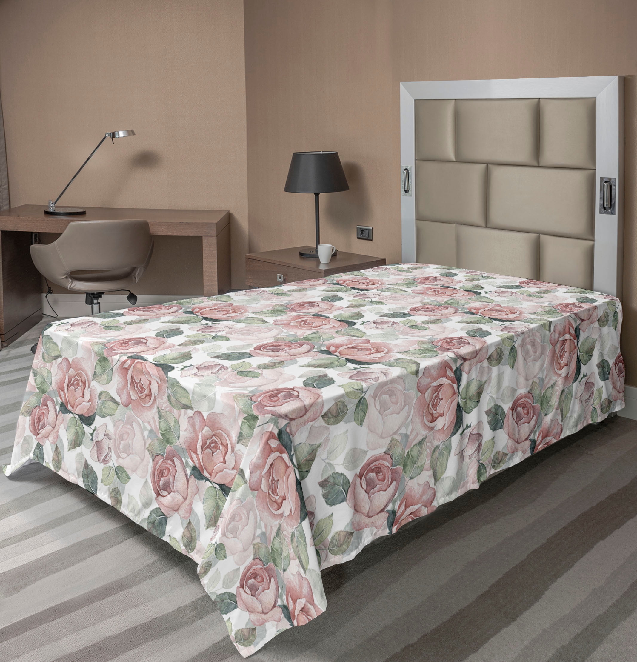 Vintage Floral Flat Sheet, English Roses with Pastel Color Palette Floral Nature Themed Print