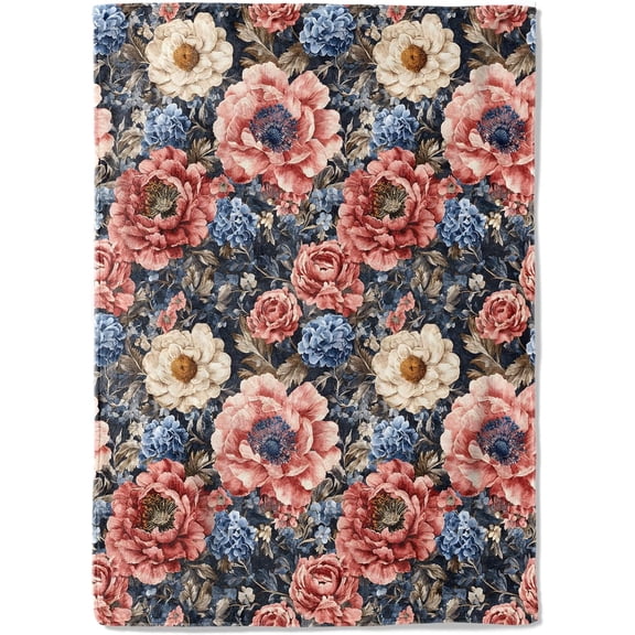 Vintage Floral Fleece Blanket - 40x50in Peony Rose Hydrangea Flower Throw Blankets,Soft Cozy Lightweight, Ideal for Living Room Home Decor and Kids Women Girls Spring Gifts