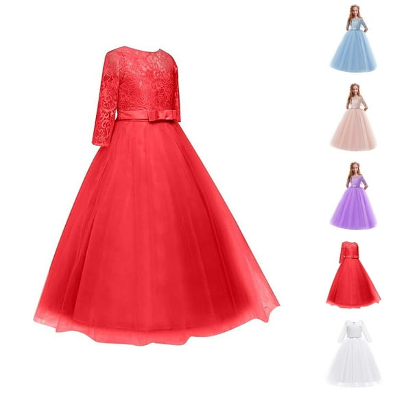 Vintage Floral Floor-Length Gown – 3/4 Lace Sleeve Evening Dress for Girls, Wedding & Cotillion Wear, Elegant Statement Beyond Pink Dress for Girls Style