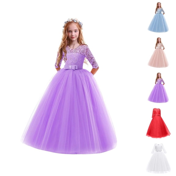 Vintage Floral Floor-Length Gown – 3/4 Lace Sleeve Evening Dress for Girls, Wedding & Cotillion Wear, Elegant Statement Beyond Pink Dress for Girls Style