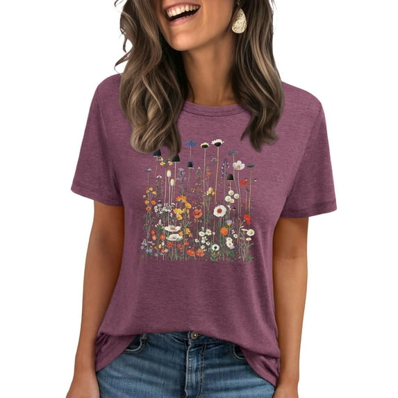 Vintage Floral Flower Shirts for Women Wildflowers Graphic Tees Cute Botanical Tshirt Garden Lover Tops