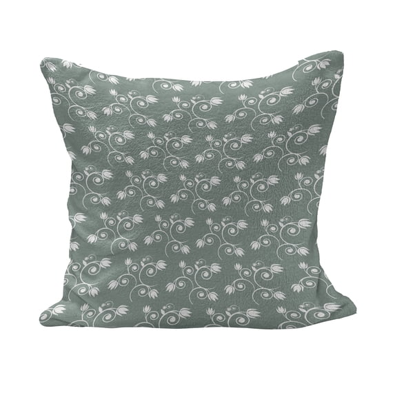 Vintage Floral Fluffy Throw Pillow Cushion Cover, Spring Meadow Themed Swirled Twigs with Tulips Buds Nature Art, Decorative Square Accent Pillow Case, 36" x 36", Pale Sage Green White, by Ambesonne