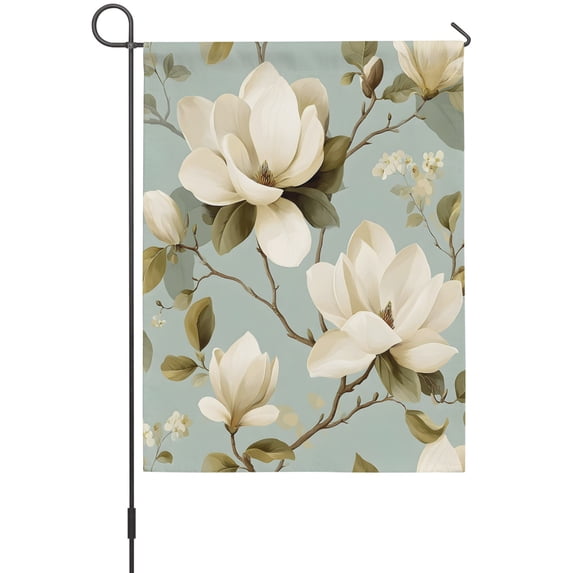 Vintage Floral Garden Flag 12 x 18 Inches, Magnolia Flowers Branches Rustic Botanical Teal Weather Proof Outdoor Patio Flags Double Sided Small Garden Decoration for Yard Outside Home