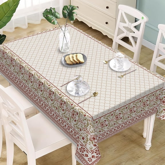 Vintage Floral Geometric Rectangle Tablecloth 60 x 84 Inches, Retro Flower Decorative Dining Table Cloth, Classical Dinner Tablecover Picnic Party Decoration
