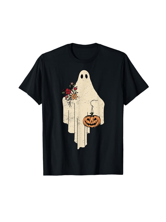 Vintage Floral Ghost Cute Halloween Costume Funny Graphic T-Shirt