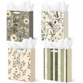 thumbnail image 1 of Vintage Floral Gift Bags with Handles Set of 4, Medium Rustic Green Paper Gift Bags with Tissue Paper, Greeting Cards & Ribbon, Cute Botanical Gift Wrap Bags for Women Birthday Wedding Baby Shower, 1 of 4