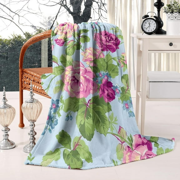 Vintage Floral Gift Blanket: Romantic Watercolor Pink Rose Peony Throw Blanket - Chic, Retro & Modern Throw Blanket for Room, Couch Decor - Soft, Lightweight, Warm & Cozy 50x60in for Women