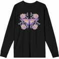 thumbnail image 1 of Vintage Floral Gradient Butterfly Adult Black Crew Neck Long Sleeve Tee-Medium, 1 of 6