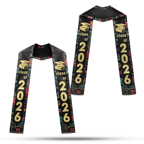 Vintage Floral Graduation Stole 2026 Personalized, Class of 2026 Custom Name Sash, Elegant Printed Graduation Stole