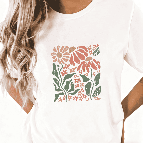 Vintage Floral Graphic Fashion Commuting Tee T-Shirt Print Top Short Sleeve Round Neck White S-5XL