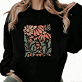 thumbnail image 1 of Vintage Floral Graphic Fashion Suitable Tee T-Shirt Print Top Round-neck long-sleeved Black S-3XL, 1 of 6