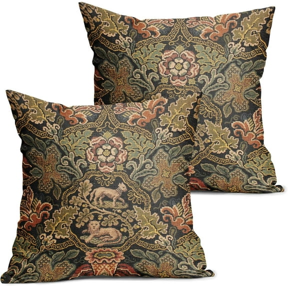 Vintage Floral Green Leaf Pillow Covers 18x18 Inch Set of 2 Boho Tapestry Plant Botanical Decorative Pillow Cases Outdoor Square Cushion Cover Farmhouse Decor for Bedroom Home Sofa Couch Bed