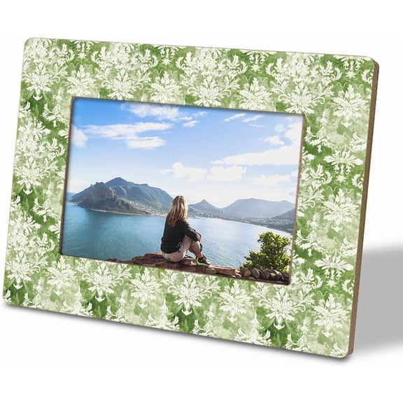 Vintage Floral Green and White Pattern Picture Frame, Romantic Decor Picture Frame Fits 4x6 Inch Photo, Photo Display for Table Top and Desk, Gift for Friend and Family