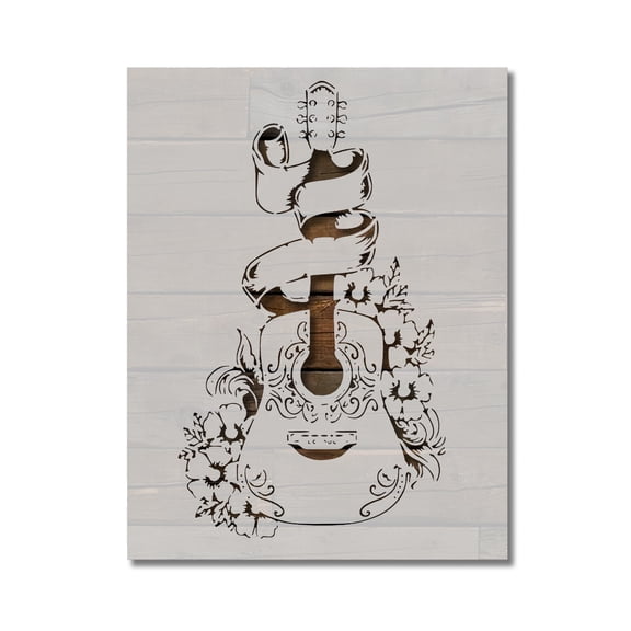 Vintage Floral Guitar Stencil Template Reusable 8.5 x 11 Inches for Painting on Walls, Wood, Arts and Crafts by Stencilville