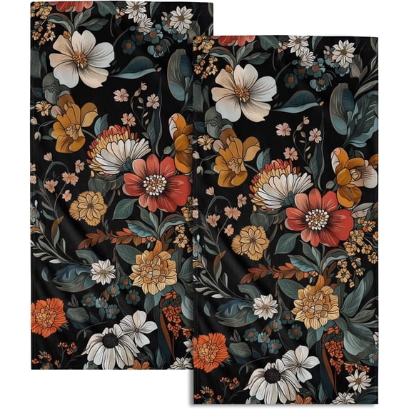 Vintage Floral Hand Towels Set of 2 Boho Flower Dish Towels Soft Bath Towels Absorbent Guest Face Towel for Gym Kitchen Home Bathroom Decor 16x24in