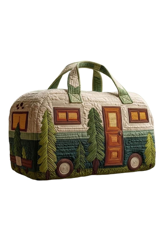Vintage Floral Hippie Van Quilted Duffle Bag, Boho Weekender Travel Luggage, Multipurpose Gym Overnight Tote Bag