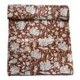 thumbnail image 1 of Vintage Floral Kantha Quilt, Brown and White Cotton Bedspread with White Stitched Pattern, Kantha Gudri ( Single 60" x 90" ), 1 of 5