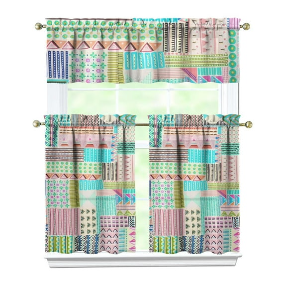 Vintage Floral Kitchen Curtains 3 Piece Set - Bohemian Tier & Valance Window Treatment Panels