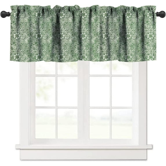 Vintage Floral Kitchen Curtains Valance,Natural Plant Leaves William Morris Floral Print Rod Pocket Curtains for Window Decoration,1 Panel 54" X 18"
