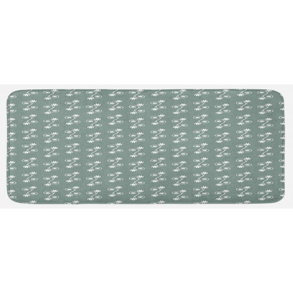 Vintage Floral Kitchen Mat, Tulip Flowers on Curly Branches Spiral Concept Design Feminine, Plush Decorative Kitchen Mat with Non Slip Backing, 47" X 19", Pale Sage Green White, by Ambesonne