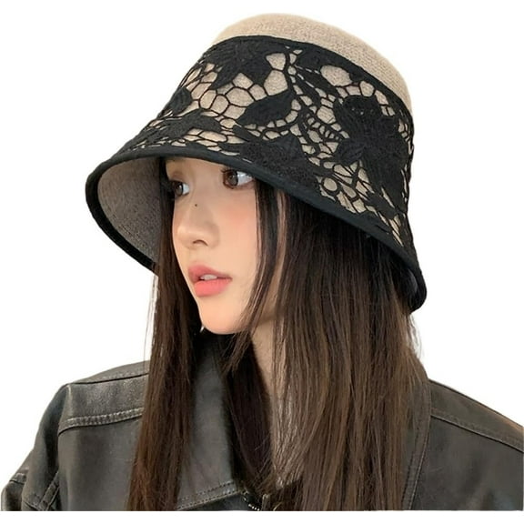 Vintage Floral Lace Bucket Hat for Women Autumn Winter Elegant Warm Fisherman Cap Work Dating Vacation Casual Sun Hat