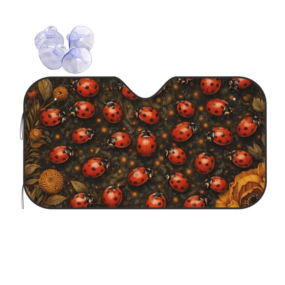 Vintage Floral Ladybug Car Windshield Sun Shade Universal Fit Auto Sun Visor Protector