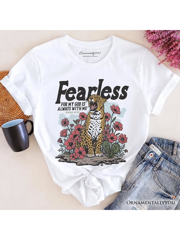 Vintage Floral Leopard Christian T-Shirt, Fearless For My God Is Always With Me Isaiah 41:10 Tee