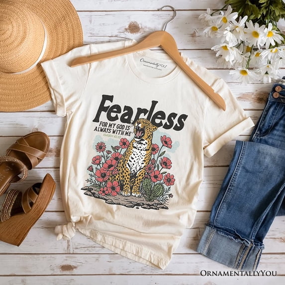 Vintage Floral Leopard Christian T-Shirt, Fearless For My God Is Always With Me Isaiah 41:10 Tee