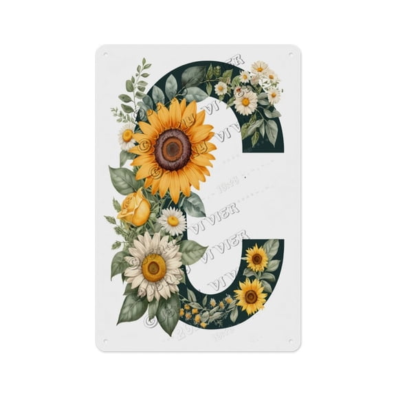 Vintage Floral Letter C Tin Sign Botanical Alphabet Wall Art for Nursery, Bedroom, Hallway Personalized Monogram Dcor for Girls or Women 12x16 inch