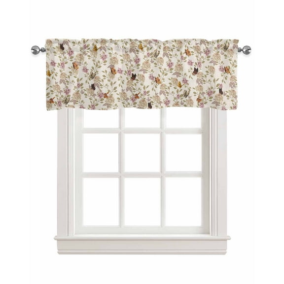 Vintage Floral Linen Curtain Valance for Bedroom/Bathroom/Kitchen/Office/Living/Dining Room Window,Bohemian Watercolor Spring Flower Plant Rod Pocket Topper Decorative Cafe Drapes Panel 60"x18"