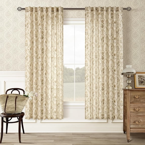 Vintage Floral Linen Curtains 72 Inch Length 2 Panels Set Patterned Semi Sheer Curtains Living Room Bedroom Back Tab Tan Beige Brown Farmhouse Boho Cottage Core Cabin Window Drapes 72 Inches Long
