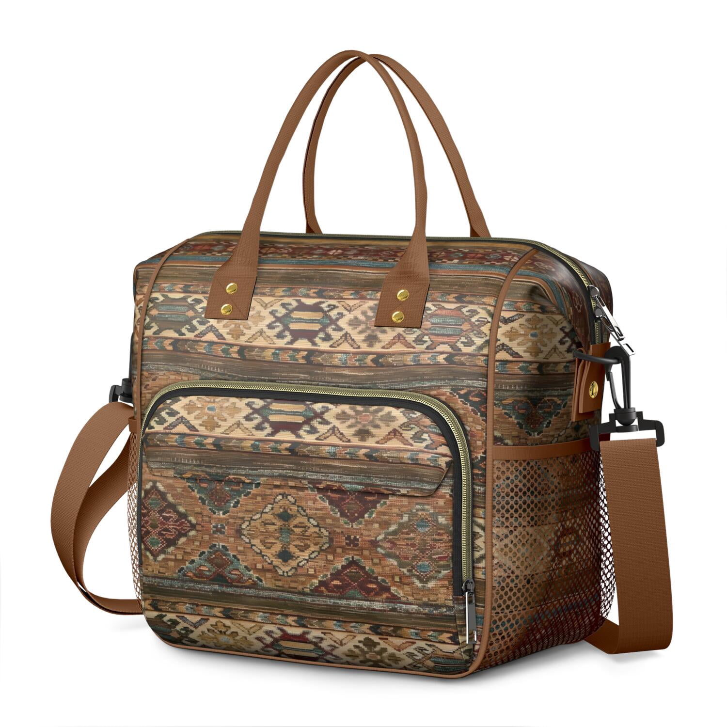 Vintage Floral Lunch Bag for Women – Large Insulated Lunch Box with Adjustable Strap, Leakproof Cooler Tote with Artistic Bohemian Style for Work, Beach, or Teachers