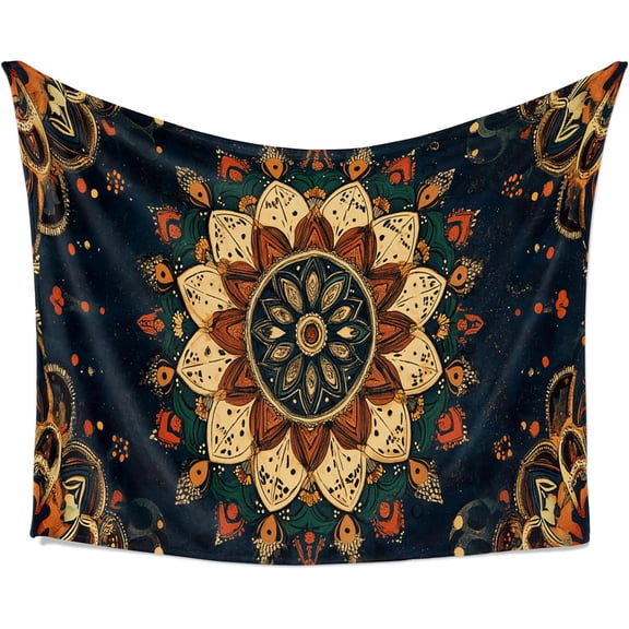 Vintage Floral Mandala Tapestry Boho Hippie Sunburst Circle Wall Hanging, Trippy Botanical Flower Art Decor for Bedroom Living Room Dorm 60x80inch