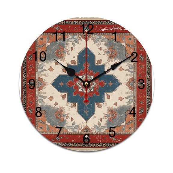 Vintage Floral Medallion Rug-2 Time Decorative Wall Clocks Round Large Wall Watch Bedroom Home Decor 10in