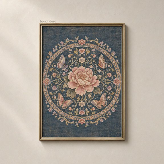 Vintage Floral Medallion Wall Art Botanical Decor Living Room Bedroom Office