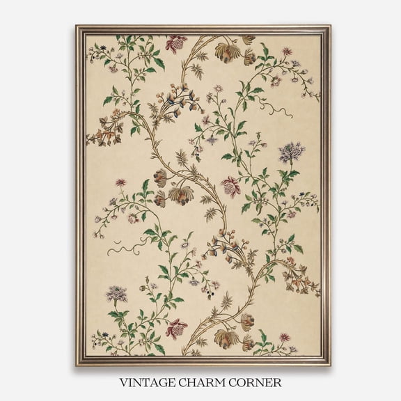 Vintage Floral Middle Eastern Textile Wall Art Landscape Bonus Print Cottagecore Boho Decor For Home Gallery Shop