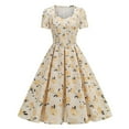 thumbnail image 1 of Vintage Floral Midi Dress for Women 1950s Style Short Sleeve A-Line Swing Dress Summer Elegant Fit and Flare Dress, 1 of 8