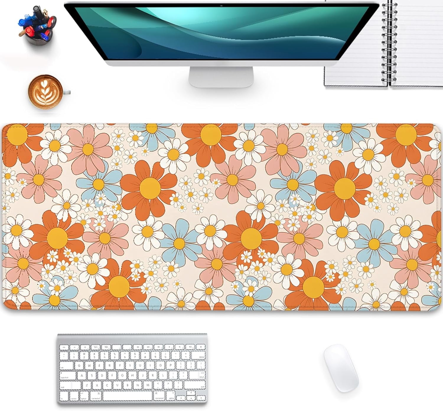 Vintage Floral Mouse Pad Daisy Desk Pad,Retro Flower Mouse Mat,Floral Desk Pad,Mouse Pad for Desk,Desk Mat for Desktop,Keyboard and Mouse Pad,Gaming Mouse Pad Mousepad for Computer Office Home Work